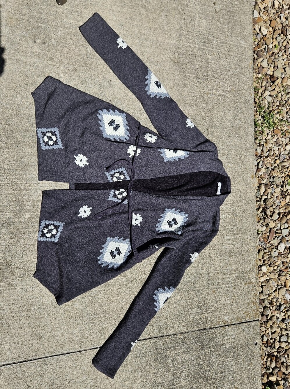 Lucky Bliss Open Front Dark Gray Aztec Pattern Women's Cardigan Sweater Medium